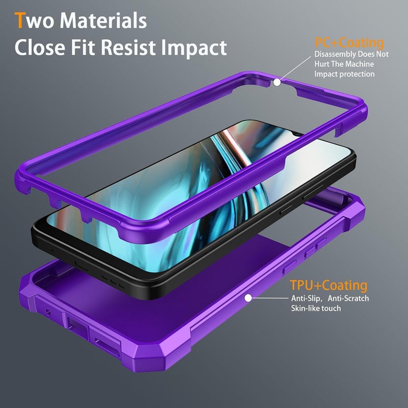 Mocotto for BLU View 5 Phone Case with Tempered Glass Screen Protector,Slim Soft Silicone Full-Body Protective Case for BLU View 5 (Purple) - Image 3